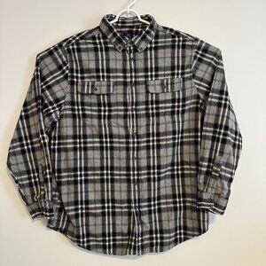 George Casual Button Down Mens 3XLT Gray Plaid Rugged Flannel Shirt